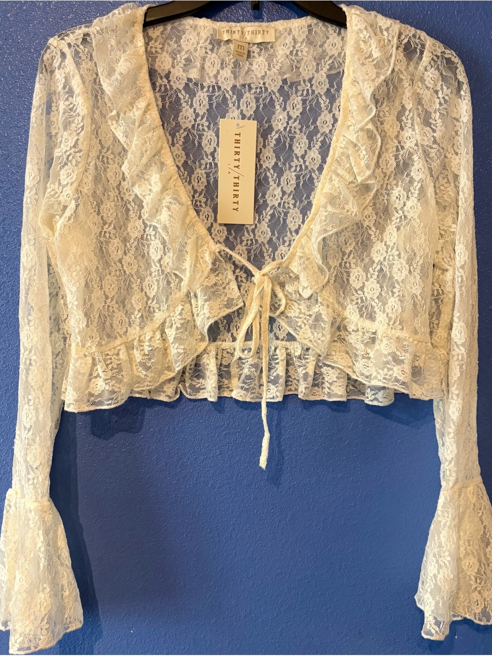 THIRTY/THIRTY Ivory Lace Ruffle Crop Top